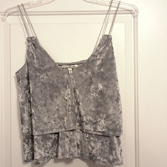 Express One Eleven Crushed Velvet Tiered Crop Top Cami Tank S Rave Disco Y2K - Picture 1 of 5